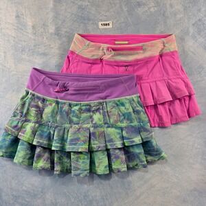Ivivva Rhythmic Skirt Bundle Girls Size 8 Pink Purple Green Ruffle Skorts Set 2